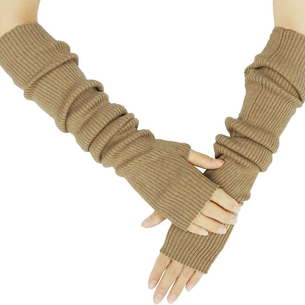 Cashmere Long Arm Gloves Women Warm Fingerless Arm Warmers for Winter